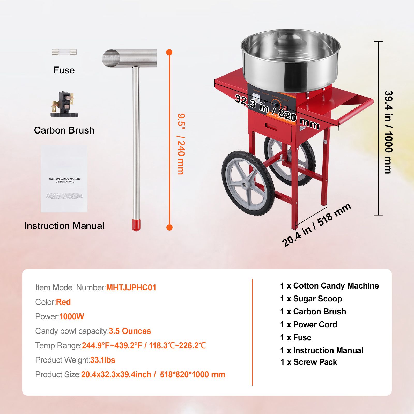 Elektrische suikerspinmachine  - Commercial Cotton Candy Machine Cart recensie en prijs